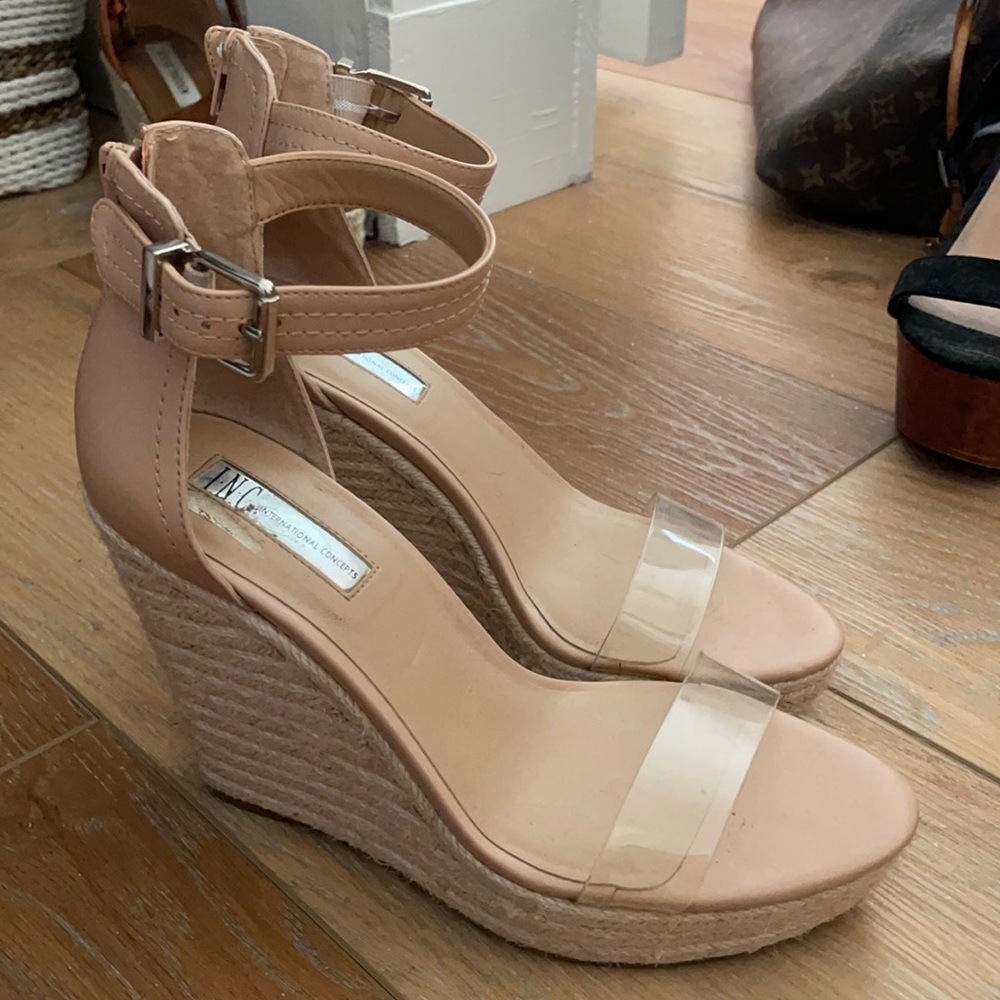 INC CLEAR STRAP WEDGES